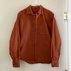 Topo Designs Dirt Collection button up shirt in burnt orange color way